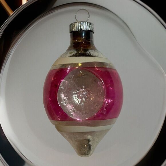 Vintage Blown Glass Double Indent Top Reflector Christmas Ornament Mercury Glass - Picture 1 of 10